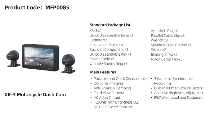 CHIGEE XR-3 Motorcycle Driving Recorder